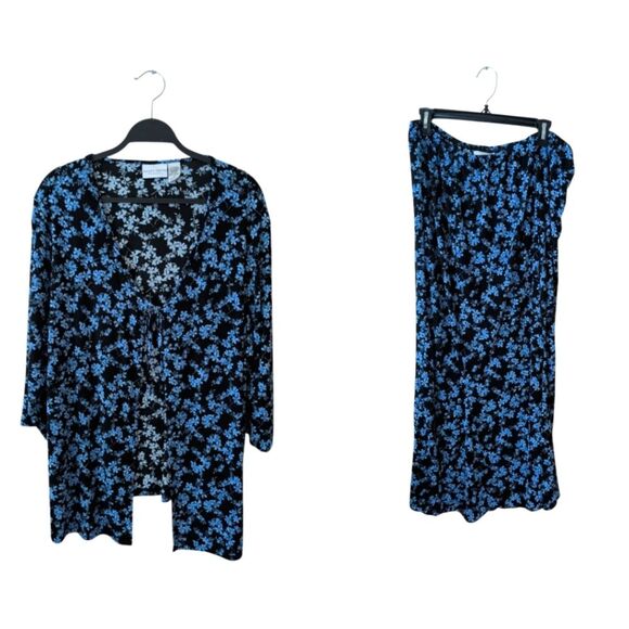 Jaclyn Smith 90s Stretchy Floral Two Piece Set  Size Cardigan Skirt 2X - Picture 1 of 11